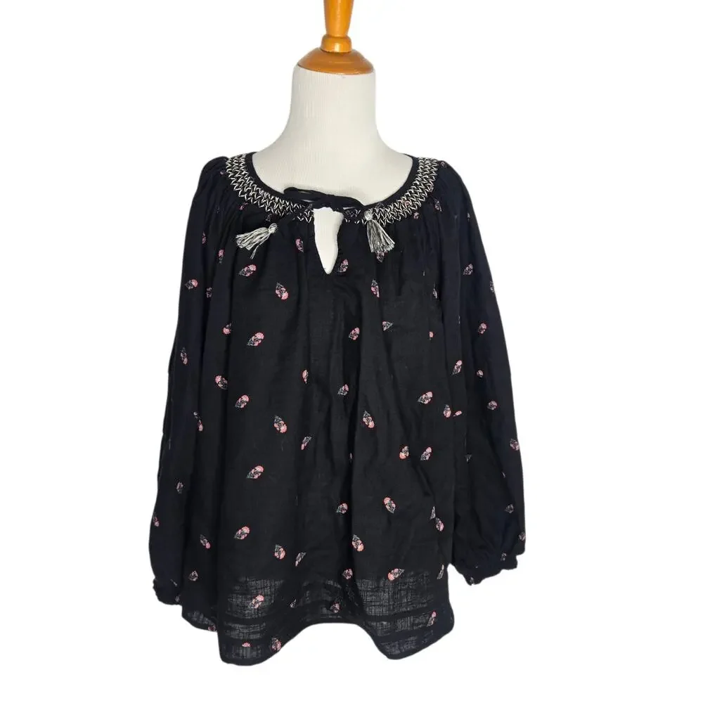 Old Navy Womens Boho Peasant Poet Blouse Swing Relaxed Dark Romantic Puff XL